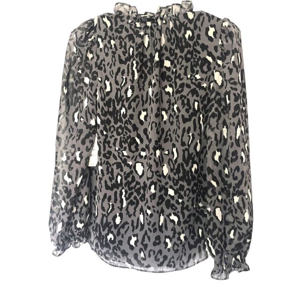 NWT Bar III Blouse Top Black Gray Ruffle Detial Size XS String Tie at Collar NEW - Picture 5 of 9